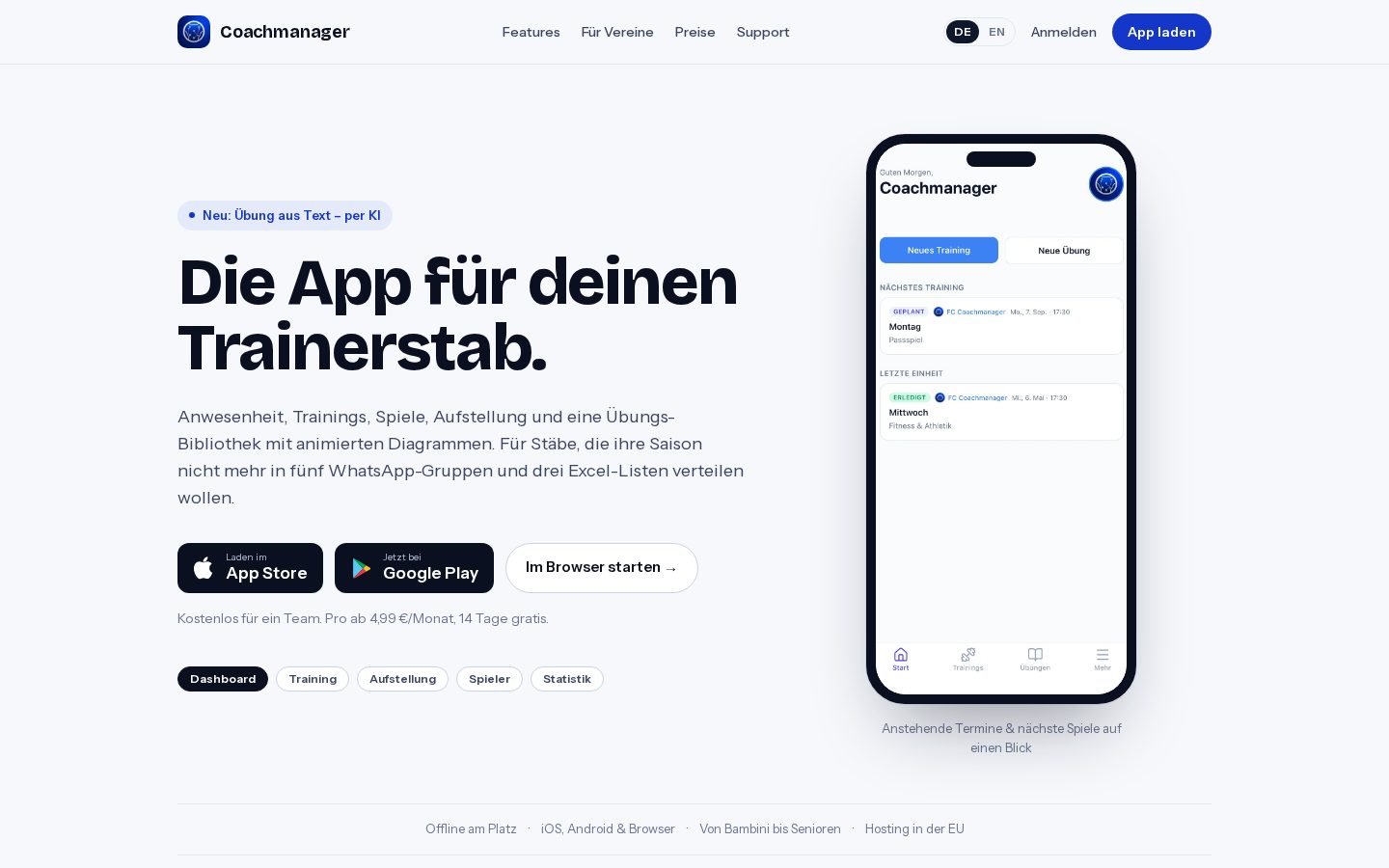 Startseite von Coachmanager